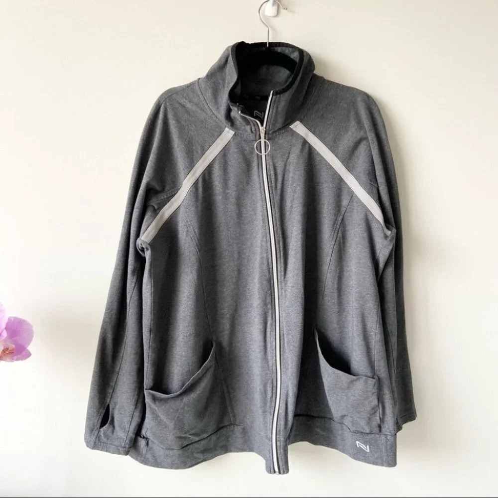 Nola Gray Full-Zip Athletic Jacket with Silver Trim